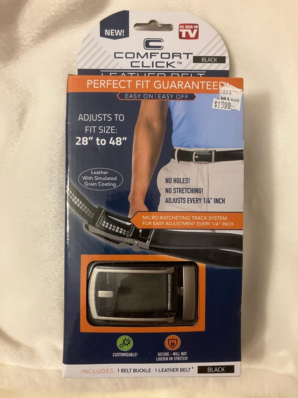 Comfort Click Black Leather Belt - Adjustable Click Buckle Size 28-48”